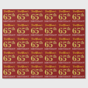 Red, Imitation Gold Look "65. GEBURTSTAG" Geschenkpapier