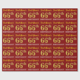 Red, Imitation Gold Look "66. GEBURTSTAG" Geschenkpapier
