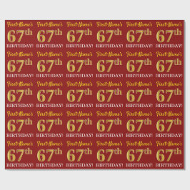 Red, Imitation Gold Look "67. BIRTHDAY" Geschenkpapier