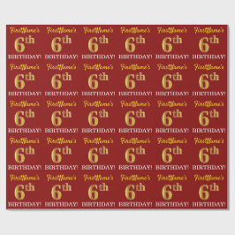 Red, Imitation Gold Look "6. BIRTHDAY" Geschenkpapier