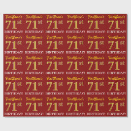 Red, Imitation Gold Look "71. BIRTHDAY" Geschenkpapier