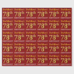 Red, Imitation Gold Look "78. BIRTHDAY" Geschenkpapier