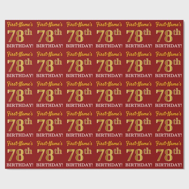 Red, Imitation Gold Look "78. BIRTHDAY" Geschenkpapier (Flach)