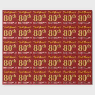 Red, Imitation Gold Look "80. GEBURTSTAG" Geschenkpapier