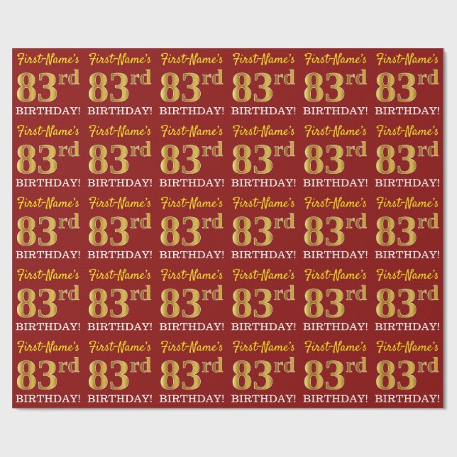 Red, Imitation Gold Look "83. BIRTHDAY" Geschenkpapier (Flach)