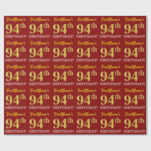 Red, Imitation Gold Look "94. BIRTHDAY" Geschenkpapier