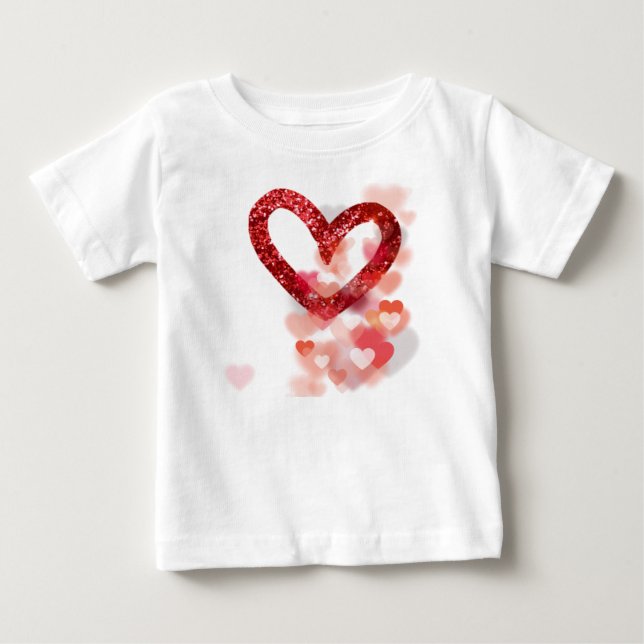 Red Imitats Glitzer Heart & Heart Cluster Baby T-shirt (Vorderseite)