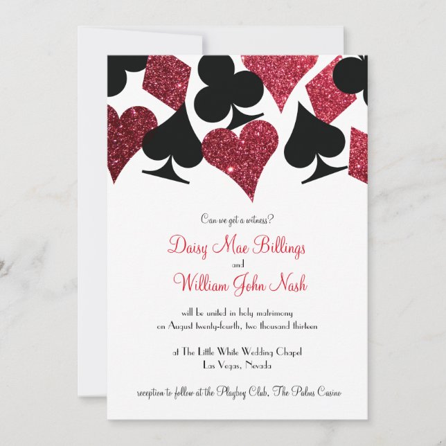 Red Imitats Glitzer Las Vegas Hochzeitseinladung Einladung (Vorderseite)