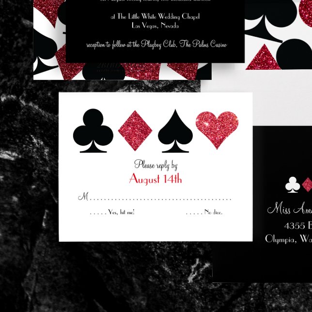 Red Imitats Glitzer Las Vegas Wedding RSVP Replikk Karte (Von Creator hochgeladen)