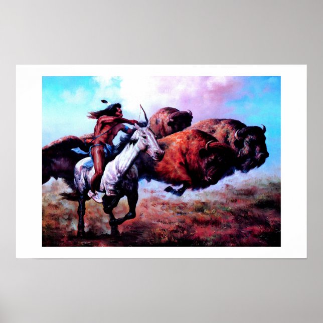 RED INDIAN HUNTING BUFFALO POSTER (Vorne)