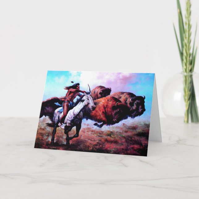 RED INDIAN JUNTING BUFFALO FEIERTAGSKARTE (Vorderseite)