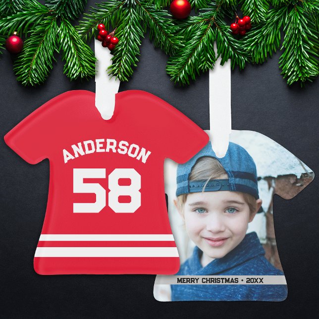Red Individuelle Name, Number, Foto Sports Jersey Ornament (Von Creator hochgeladen)