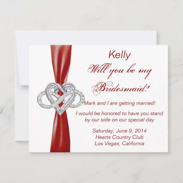 Red Infinity Heart Bridesmaid Card Einladung (Vorderseite)