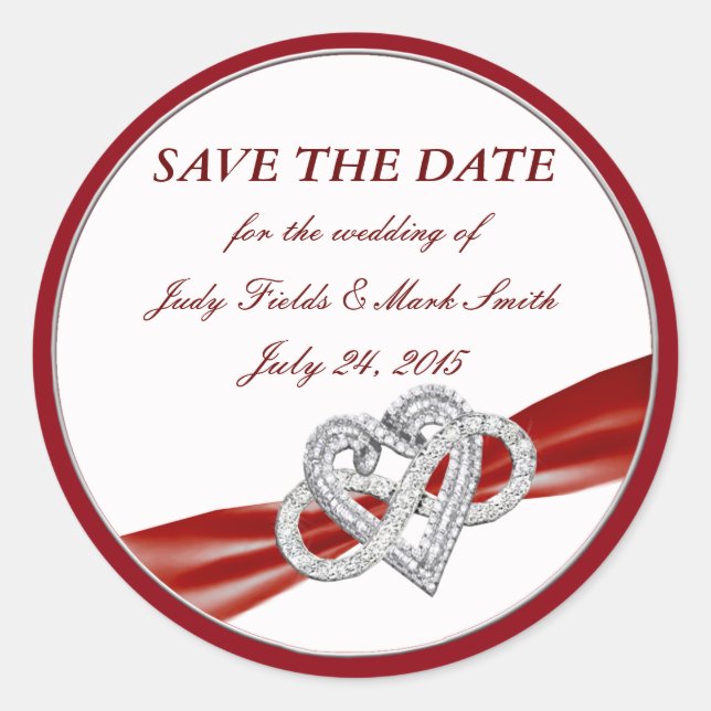 Red Infinity Heart Save the Date Stickers (Vorderseite)