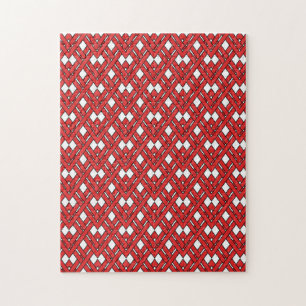 Red Interlocking Rhombusse Geometric Zig Zag Lines
