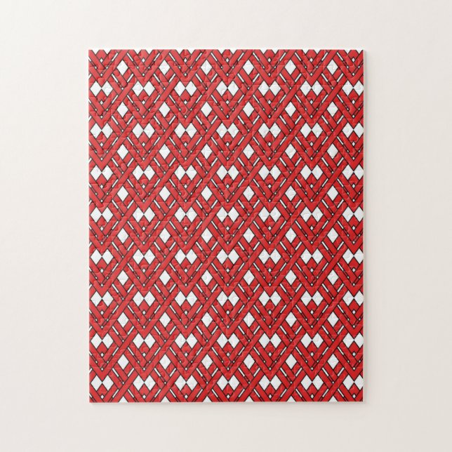 Red Interlocking Rhombusse Geometric Zig Zag Lines (Vertikal)