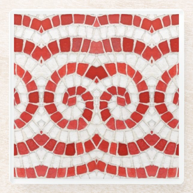 RED IONIC MOSAIC Glass Getränkekasten Glasuntersetzer (Vorderseite)