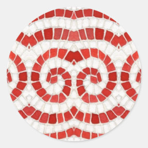 RED IONIC MOSAIC Large Round Stickers