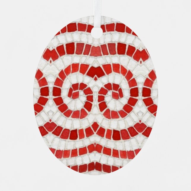 RED IONIC MOSAIC Metal Oval Ornament (Vorderseite)