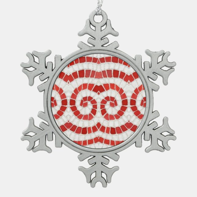 RED IONIC MOSAIC Pewter Snowflake Ornament (Vorderseite)