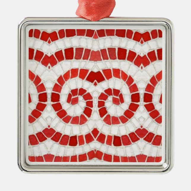 RED IONIC MOSAIC Premium Square Ornament Aus Metall (Vorne)