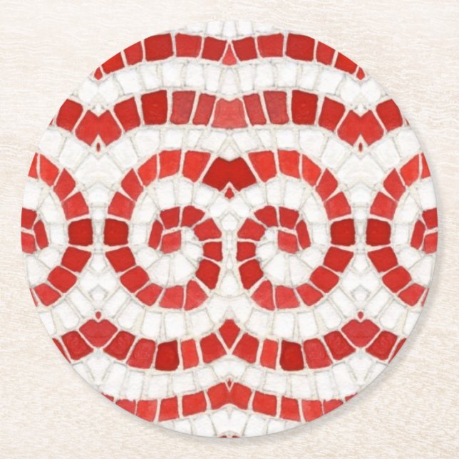 RED IONIC MOSAIC Round Paper Untersetzer (Vorderseite)