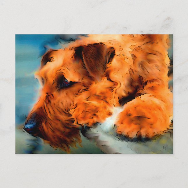 Red Irish Terrier Dog Künstlerisch Pet Portrait Postkarte (Vorderseite)