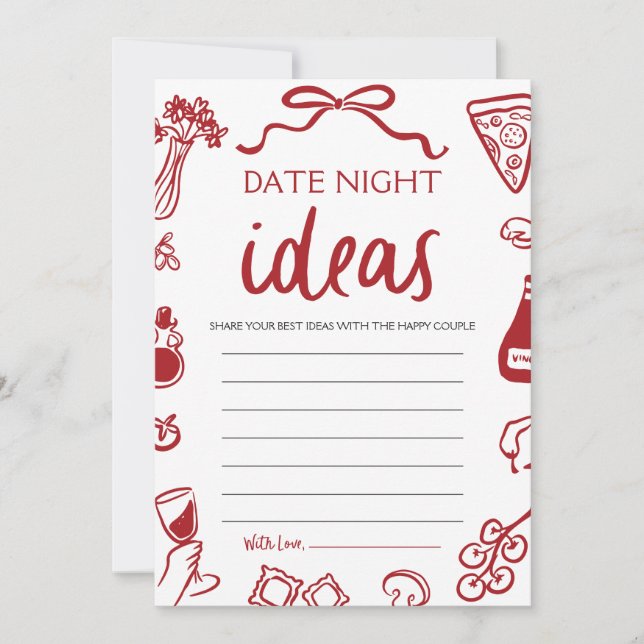 Red Italian Date Night Ideas Brautparty Game Einladung (Vorderseite)