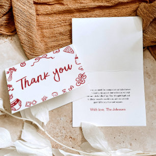 Red Italian Hand Drawing Baby Dusche Danke Karte