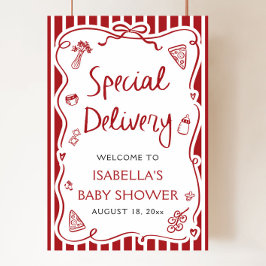 Red Italian Special Delivery Baby Dusche Willkomme Poster