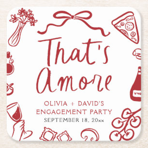 Red Italian That's Amore Pizza Engagement Party Rechteckiger Pappuntersetzer