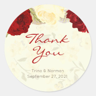 Red & Ivory Rose Hochzeit Danke Stickers