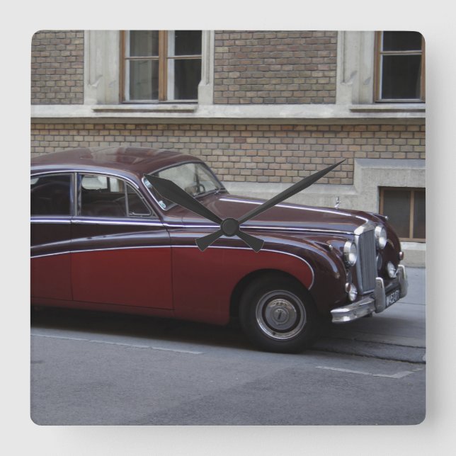 Red Jaguar Mark IX Quadratische Wanduhr (Vorderseite)