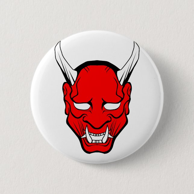 Red Japanese Hannya Mask Button (Vorderseite)