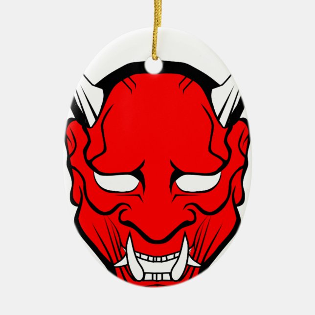 Red Japanese Hannya Mask Keramikornament (Vorne)