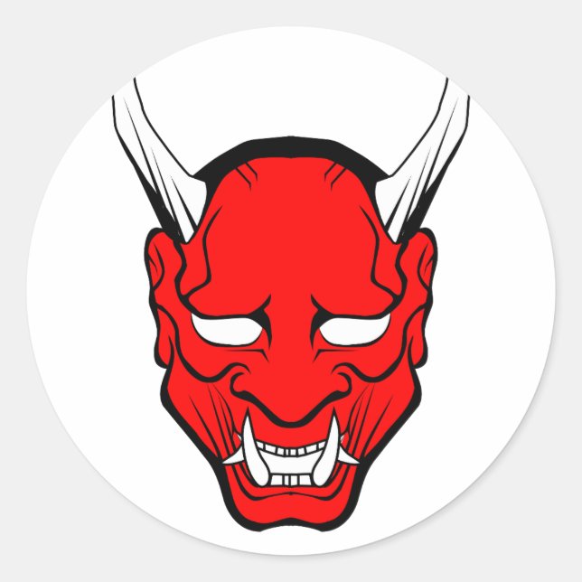 Red Japanese Hannya Mask Runder Aufkleber (Vorderseite)