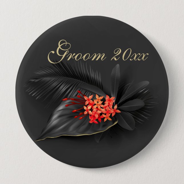 Red Jasmine Black Blätter Wedding Button (Vorderseite)