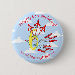 Red Jet Flugzeug 6th Birthday Blue Sky Button