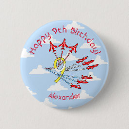Red Jet Flugzeug - 9. Geburtstag (Blue Sky) Abzeic Button
