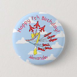 Red Jet Flugzeuge - 7. Geburtstag (Blue Sky) Abzei Button