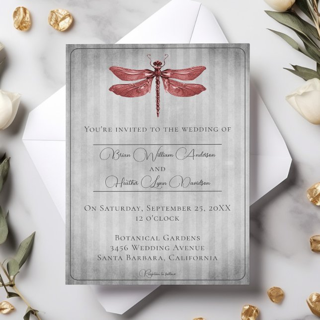 Red Jeweled Dragonfly Wedding Einladung (Red Jeweled Dragonfly Wedding Invitation)
