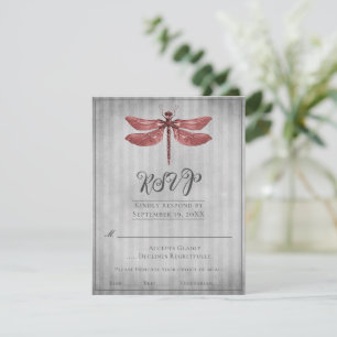 Red Jeweled Dragonfly Wedding RSVP Karte