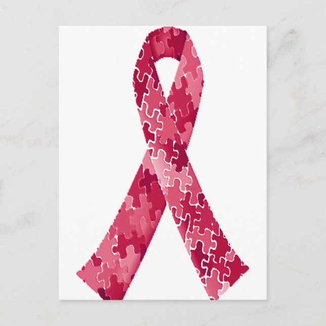 Red Jigsaw Puzzle Pattern Ribbon Postkarte (Vorderseite)