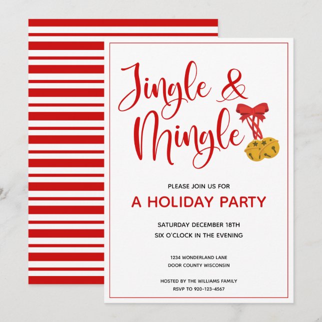 Red Jingle und Mingle Holiday Party Einladung (Vorne/Hinten)