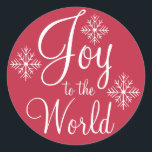 Red Joto the World Christmas Stickers<br><div class="desc">Ein rotes Farbschema und Schneeflocken schmücken diese Joy to the World Aufkleber. Nutzen Sie diese stilvollen Urlaubsticker für Weihnachten,  Umschläge,  Geschenke,  Backen,  die Küche,  ein Cookie-Swap,  Kekswechsel,  Geschenketiketten,  Handwerk,  etc... Das Design stammt aus der Originalkunst.</div>