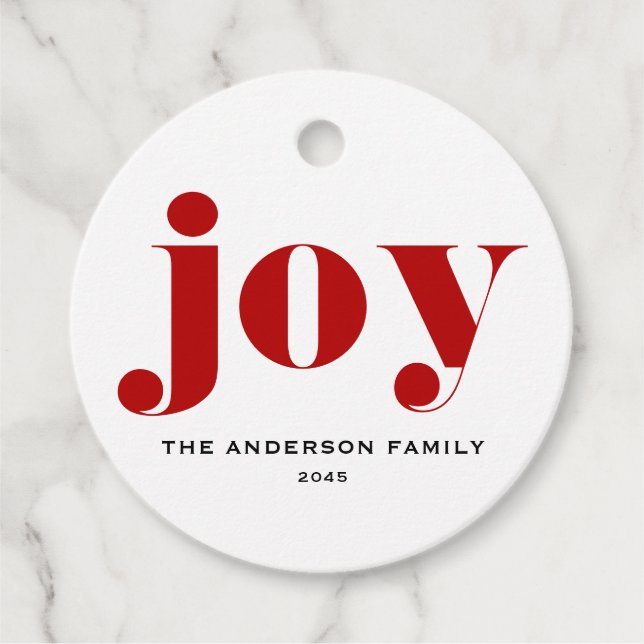 Red JOY Bold Typografy Moderne Weihnachten Geschenkanhänger (Vorderseite)