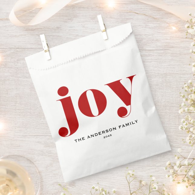 Red JOY Bold Typografy Moderne Weihnachten Geschenktütchen (Ausgeschnitten)