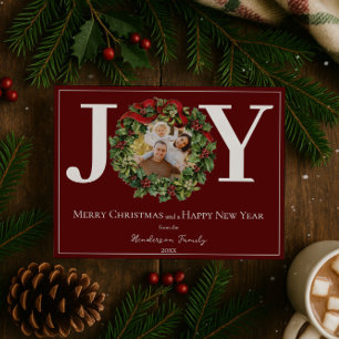 Red Joy Christmas Wreath Foto Feiertagskarte