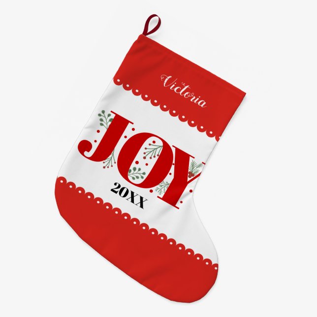 Red Joy mit Beeren Weihnachts-Foto Großer Weihnachtsstrumpf (Vorderansicht (hängend))