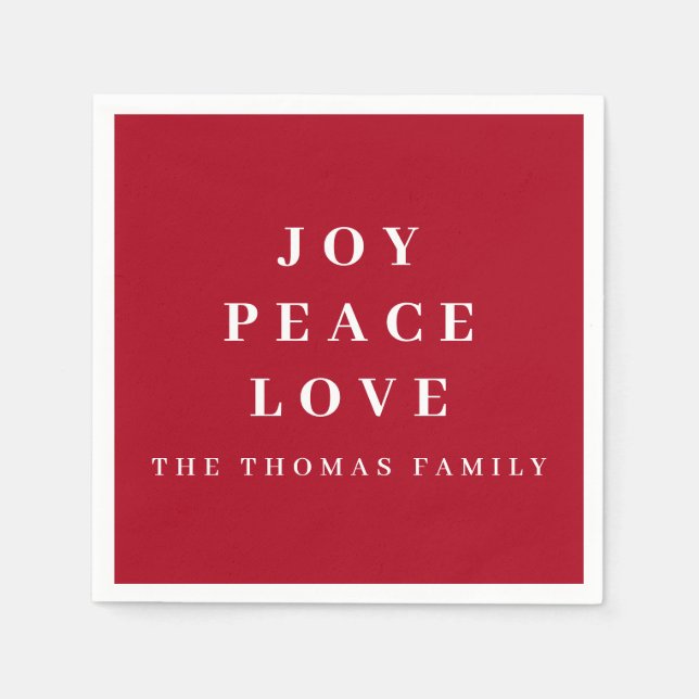 Red Joy Peace Liebe Minimaler Name der Weihnachtsf Serviette (Vorderseite)